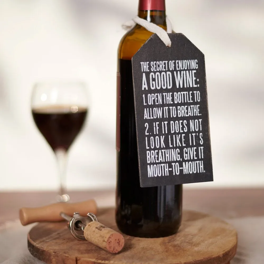 Mouth to Mouth Wine Bottle Tag | Black & White Wood | 3